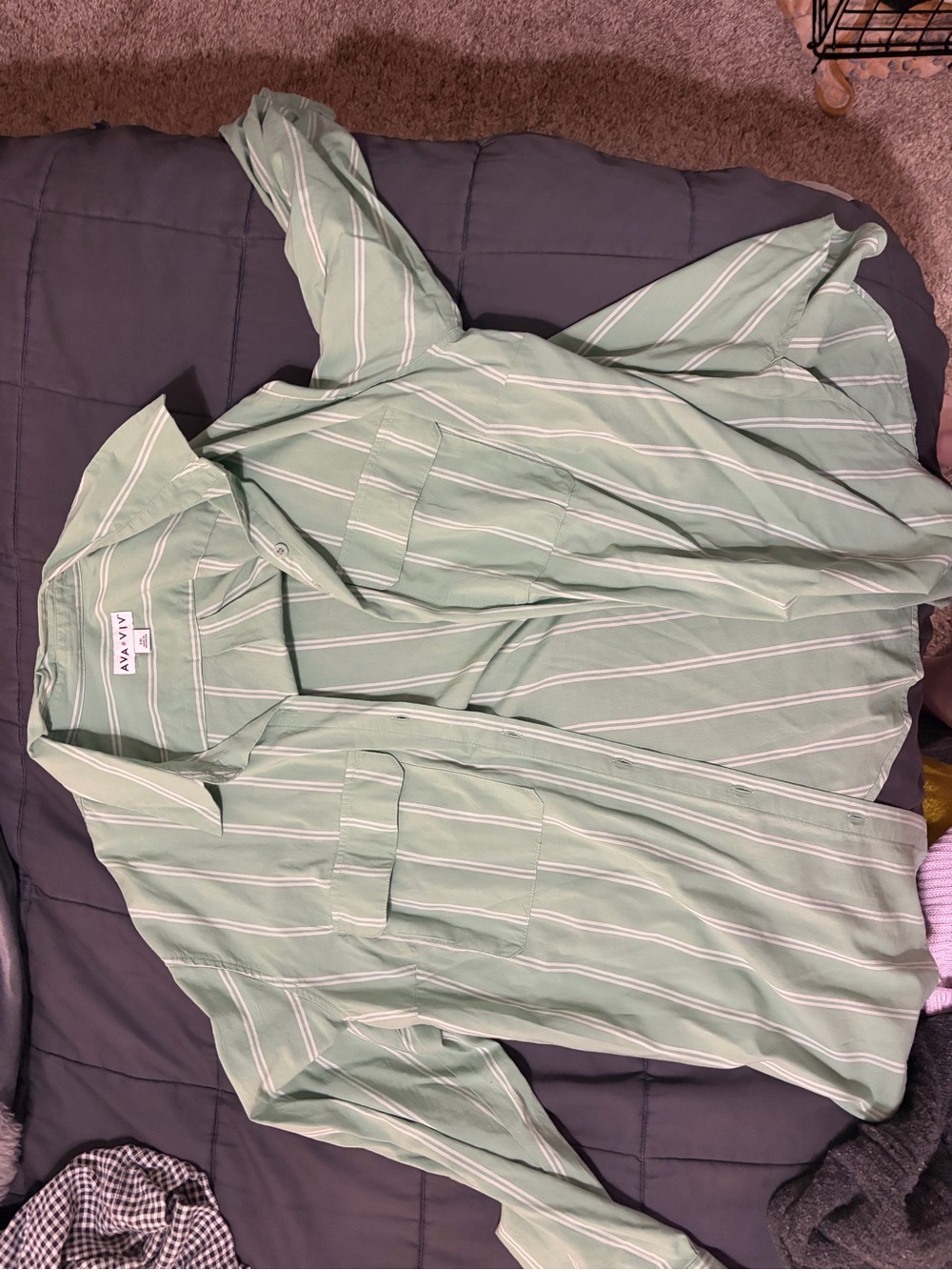 Ava & Viv Mint Green Shirt with White Stripes